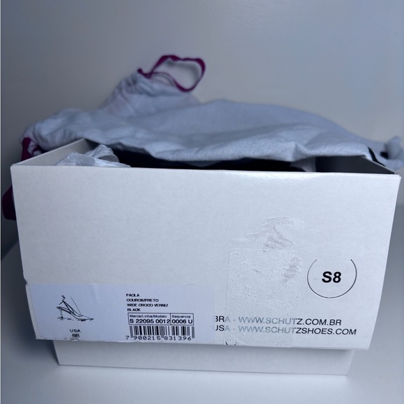 Schutz Paola Black Patent Croc Leather Pointed Toe Slingback Stiletto Heels 8 - Picture 9 of 9